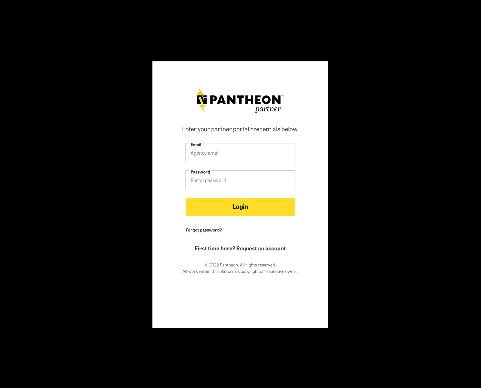 screen showing a login for partner portal